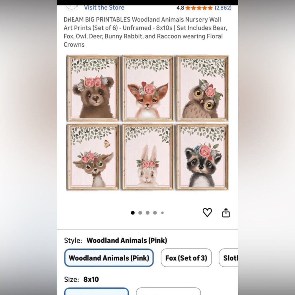 ⭐️3/$20 Woodland pink Animals Wall Art Set